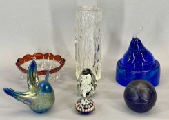 GLASSWARE - Whitefriars bark type vase, 17cms tall, other glassware to include iridescent and