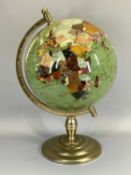 A MINERAL GLOBE - on a yellow metal stand, 50cms tall