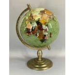 A MINERAL GLOBE - on a yellow metal stand, 50cms tall