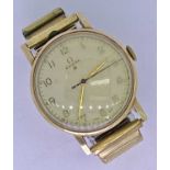 GENT'S OMEGA 9CT GOLD CASED WRISTWATCH - with rolled gold expanding bracelet, the dial set with
