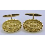 18CT GOLD CUFFLINKS, A PAIR - with embossed floral decoration, 12.4grms