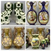 STAFFORDSHIRE & CONTINENTAL ANTIQUE VASE ASSORTMENT - to include four pairs plus one, 45cms the