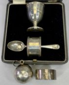 SMALL SILVER - 5 items to include a cased egg cup and matching napkin ring, Birmingham 1928, Maker