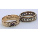 9CT GOLD RING - with ruby stone, size mid P-Q, 2.9grms and a 9ct gold eternity ring with multiple