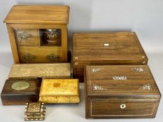 TREEN - three drawer tobacco cabinet with jar, 26 x 26 x 16cms, mother of pearl inlay work boxes,