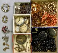 VICTORIAN & LATER JEWELLERY, pocket watches and collectables group to include a small amber bead