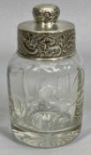 VICTORIAN GLASS TEA CADDY, script engraved to the body TEA, with embossed silver cover, Chester