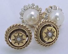 GOLD EARRINGS, TWO PAIRS - to include a 9ct gold pair with pearl and star detail and a 14ct gold and