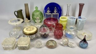 GLASSWARE - opaque glass beakers, paperweights, cranberry and an assortment of other small