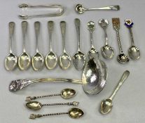 SET OF FIVE EDWARDIAN SILVER TEASPOONS and matching sugar tongs with floral engraved decoration,
