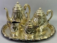 EPNS - 4 piece unusually shaped tea service and tray marked 'Wumak'