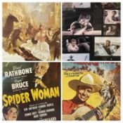 THREE REPRODUCTION COLOUR FILM POSTERS in lightwood frames, "The Singing Cowboy", "Gone With The