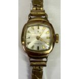 9CT GOLD CASED EDOX INCABLOC WRISTWATCH - on expanding metal bracelet, appears working when