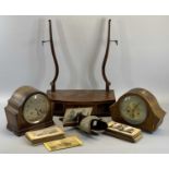 STEREOSCOPE & VIEW CARDS, two mantel clocks and a dressing table mirror base -