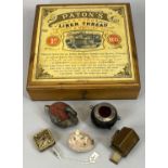 VINTAGE COTTON REEL STORAGE BOX, labels to exterior and interior for Paton's 3 Cord Linen Thread For