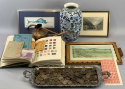ECLECTIC PARCEL - to include stamp album with Worldwide contents, EPNS tray with Victorian