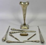 GEORGE V SILVER TRUMPET FORM VASE, of panelled design, Chester 1922, 20cm high, with various
