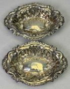 PAIR OF VICTORIAN OVAL SILVER PIN DISHES, reticulated and embossed, Chester 1897, makers George