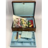 ROSEWOOD WORKBOX - with fitted interior and haberdashery contents, 12 x 30 x 23cms