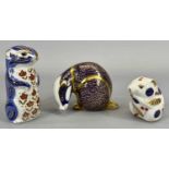 ROYAL CROWN DERBY PAPERWEIGHTS (3) - a squirrel, hamster and a badger (only one with stopper)