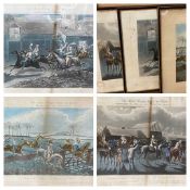 ANTIQUE PRINTS (3) - hunting scene 'The First Steeple Chase on record', 40 x 52cms overall and two