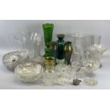 GLASSWARE - Loetz type iridescent vases, a pair, 23cms tall, and other assorted and interesting