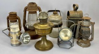 RAILWAY MAN'S VINTAGE LAMP and a quantity of old lanterns, lamps ETC