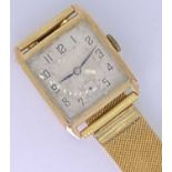 9CT GOLD CASED CIRCA 1920 ART DECO GENTLEMAN'S WRISTWATCH - with gold plated mesh strap, the dial