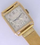 9CT GOLD CASED CIRCA 1920 ART DECO GENTLEMAN'S WRISTWATCH - with gold plated mesh strap, the dial