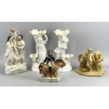COPELANDS CHINA, PAIR OF 'BLANC DE CHINE' TYPE GIRL & BOY VASES - approximately 29cms tall,