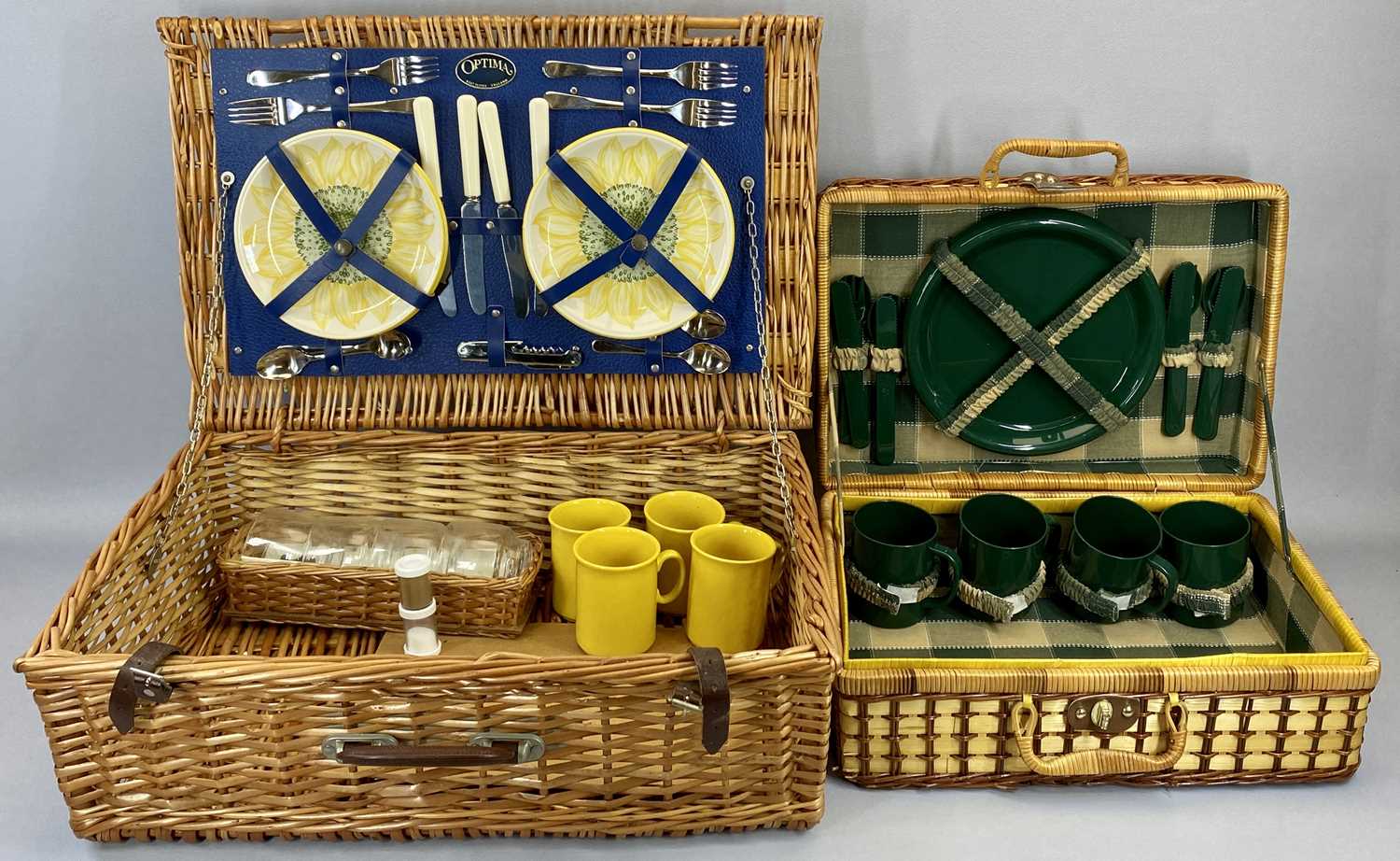 CANE PICNIC HAMPERS (2) - with assorted contents