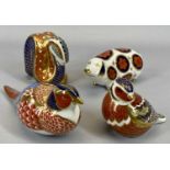 ROYAL CROWN DERBY PAPERWEIGHTS (4) - a pig, a garden bird, a pheasant and a serpent (only one with
