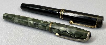 VINTAGE PENS - Green Burnham No 5 with 14ct nib and a black Duofold Junior Lucky Curve with a