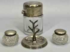 LARGE EDWARDIAN GLASS SCENT BOTTLE with hinged silver cover and internal glass stopper, London 1901,