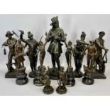 SPELTER & BRONZE EFFECT FIGURES - of various workers, miners, military men, ETC, 44cms the tallest