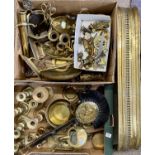 BRASSWARE - fire fender, candlesticks, assorted ornaments ETC