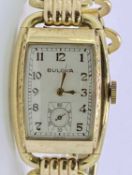 10CT GOLD FILLED LADY'S VINTAGE BULOVA BRACELET WRISTWATCH - slightly curved case, the rectangular