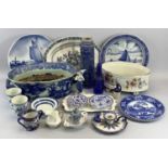 BLUE & WHITE ASSORTMENT - to include Delft ware, Wedgwood, a two handled Flo Blue type planter, ETC