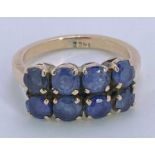 14CT GOLD & SAPPHIRE EIGHT STONE RING - size M, 2.6grms