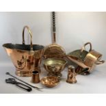 COPPER WARE - excellent swing handle helmet coal scuttle, 35cms H (handle down) x 47 x 33cms,