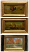 SALETTI oils on board (2) - hunting scenes, both signed, 8 x 17cms and another similar size oil