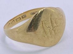 18CT GOLD SIGNET RING - size S-T, 4.3grms