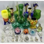 MARY GREGORY STYLE VASES, A PAIR, 20cms tall, an assortment of other green and colourful glassware