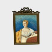 EARLY 19th CENTURY MINIATURE WATERCOLOUR ON IVORY SLIP AFTER ROBERT LEFEVRE, 1806, portrait of