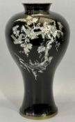 CLOISONNE VASE with exotic bird mother of pearl decoration, 33cms H