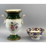 SPODE - a fine twin-handled pedestal vase, gilt and floral decorated, 28.5cms tall and a Spode