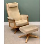 ERCOL SWIVEL & RECLINE ARMCHAIR WITH MATCHING FOOT STOOL - 103cms H, 77cms W, 53cms D the chair