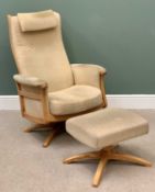 ERCOL SWIVEL & RECLINE ARMCHAIR WITH MATCHING FOOT STOOL - 103cms H, 77cms W, 53cms D the chair