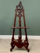 REPRODUCTION MAHOGANY ORNATELY CARVED EASEL/STAND - 175 x 64cms