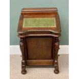 REPRODUCTION MAHOGANY DAVENPORT - lidded top box over a green tooled leather slope and fitted